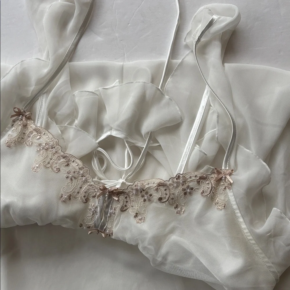 Vintage Y2K Princess Slip Dress White Renaissance Girly 90 L New Fairy Romantic - Picture 12 of 16
